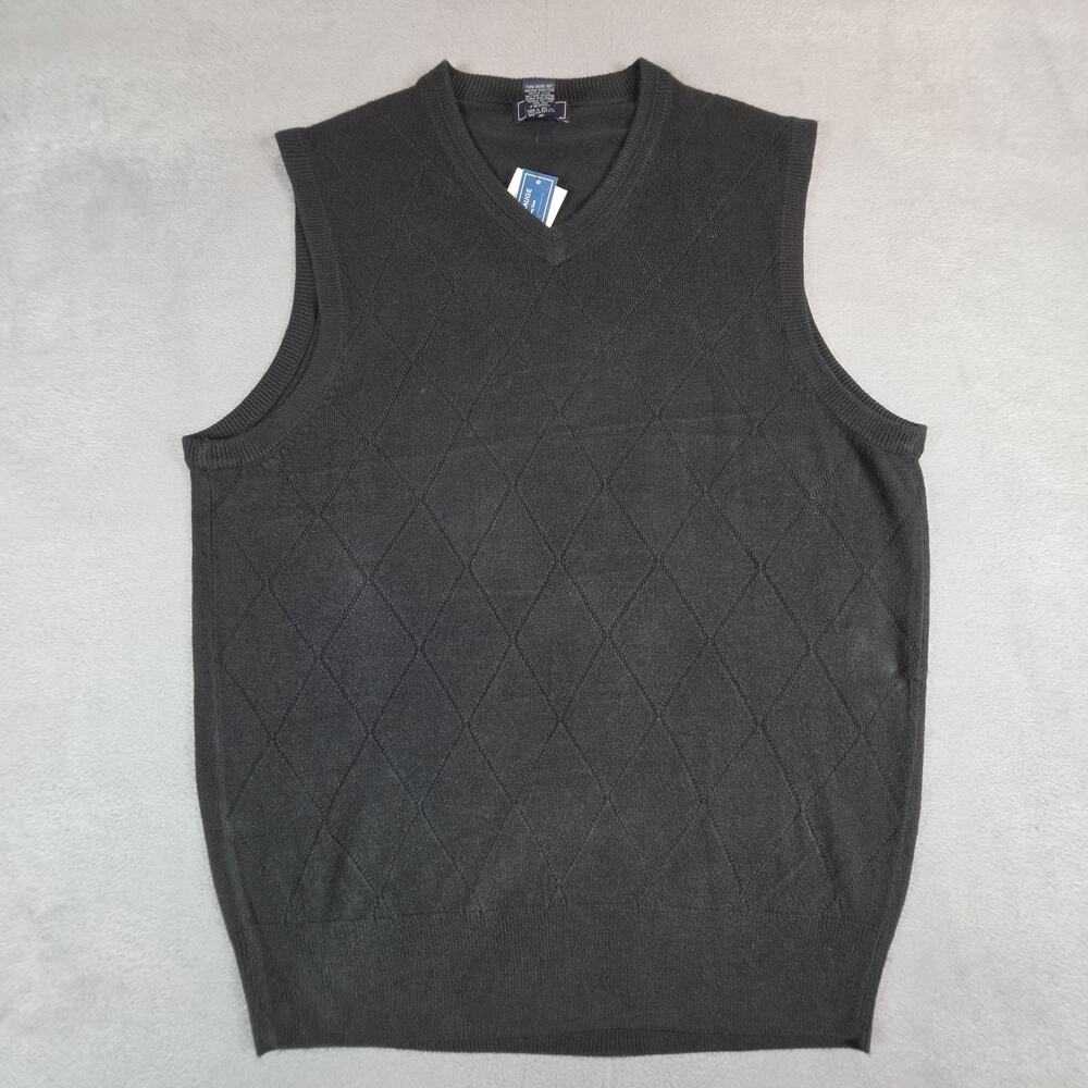 Dockers Sweater Vest Men Medium Black Argyle V Neck Acrylic Golf Casual Preppy